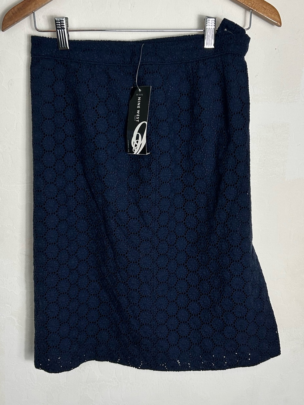 Nine West Navy Eyelet-Texture Pencil Skirt